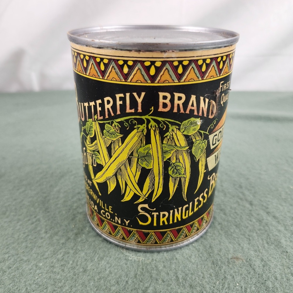 Butterfly‎ Brand Stringless Beans By Olney & Floyd Can Label